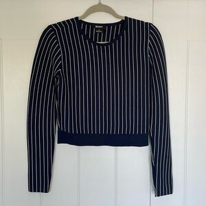 DKNY Navy and White Pinstripe Crop Top